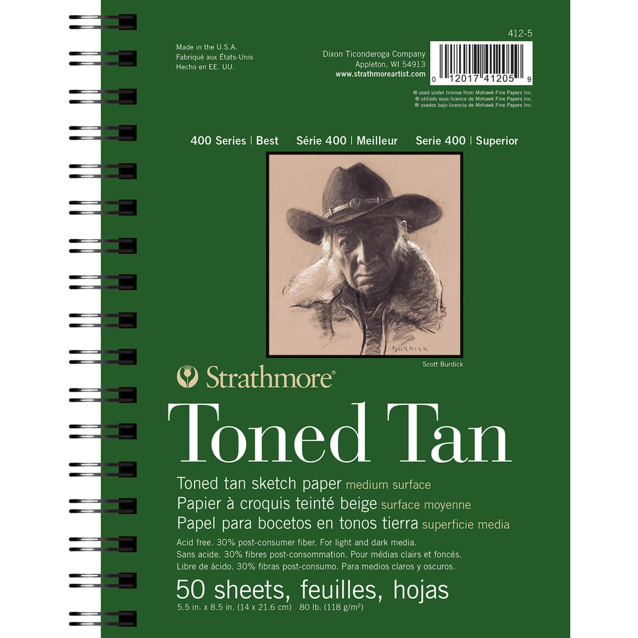 Strathmore Toned Sketch Paper Pad, 400 Series, 50 Sheets, 5.5" x 8.5", Tan